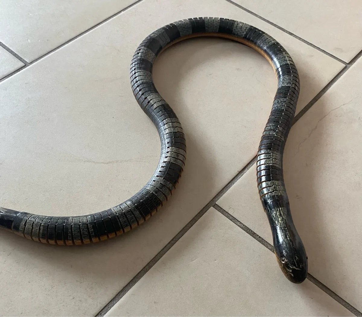 Hand Carved Movable Snake Sculpture - Image 2