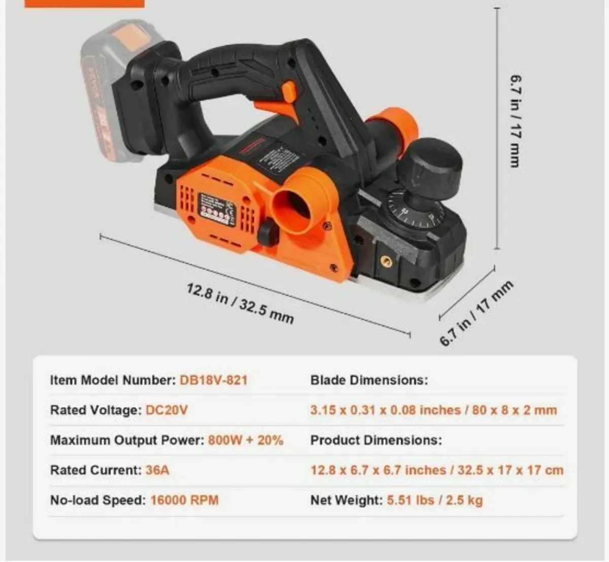 Cordless Electric Hand Planer, 3-1/4" Width - Image 2