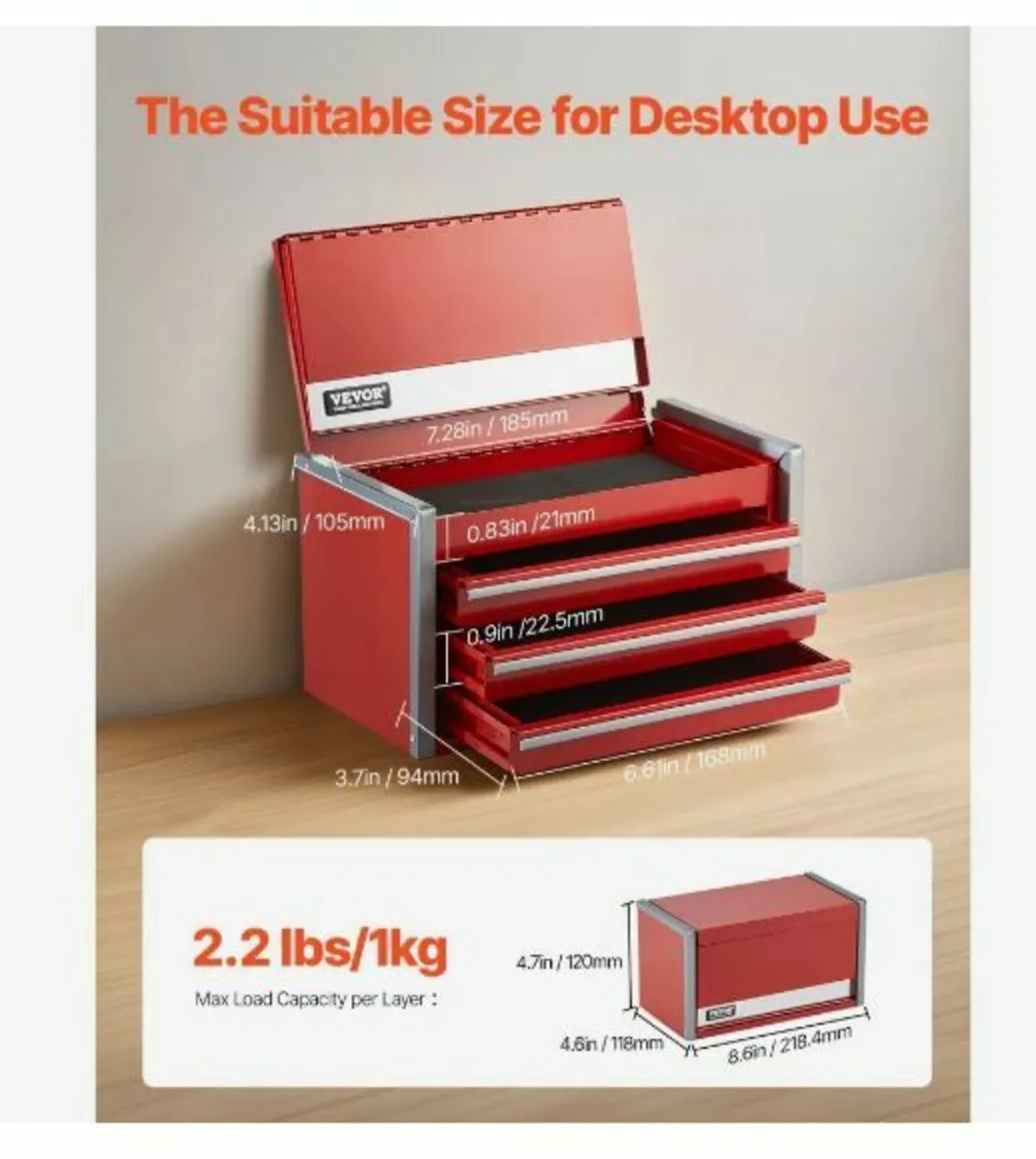 Metal Tool Box, 8.6-inch - Image 3