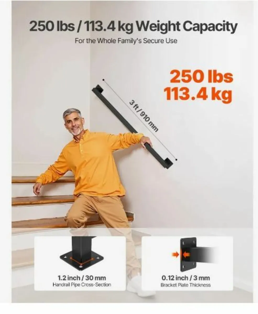 Wall Mounted Stair Handrail, 1215mm - Image 2