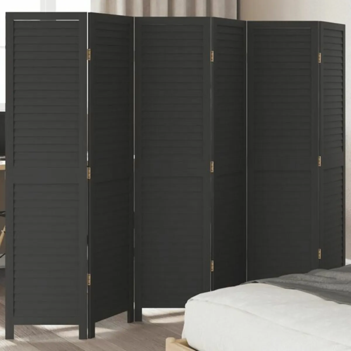 Room Divider 6 Panels Black Solid Wood Paulownia - Image 1