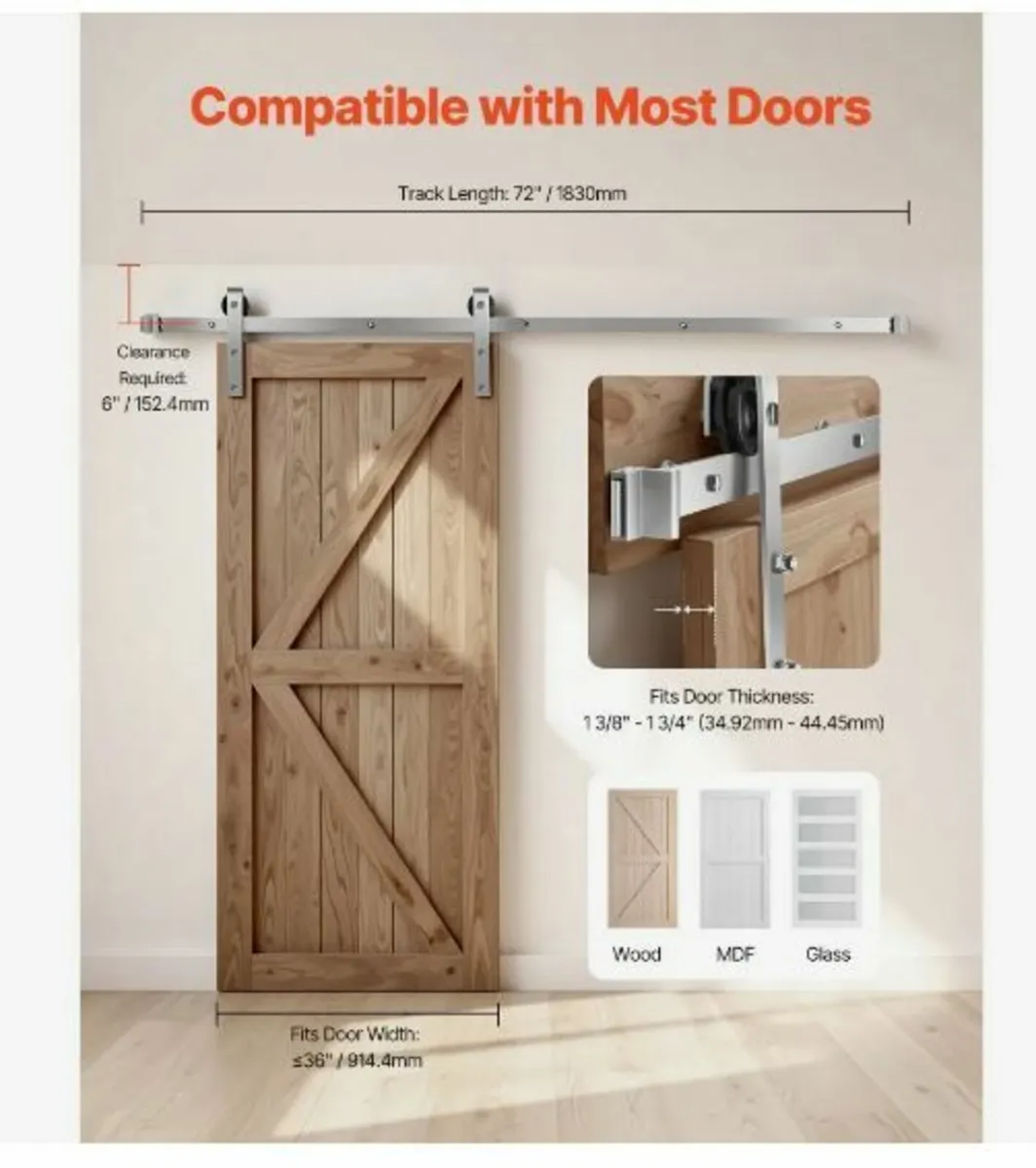 6FT Sliding Barn Door Hardware Kit, 330 LBS Weigh - Image 4
