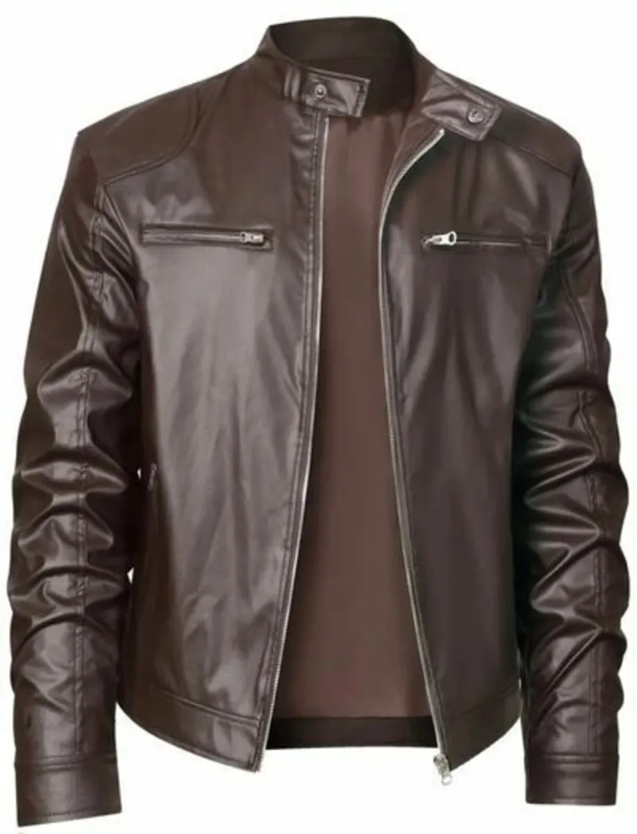 Men leather jacket L-size. - Image 1