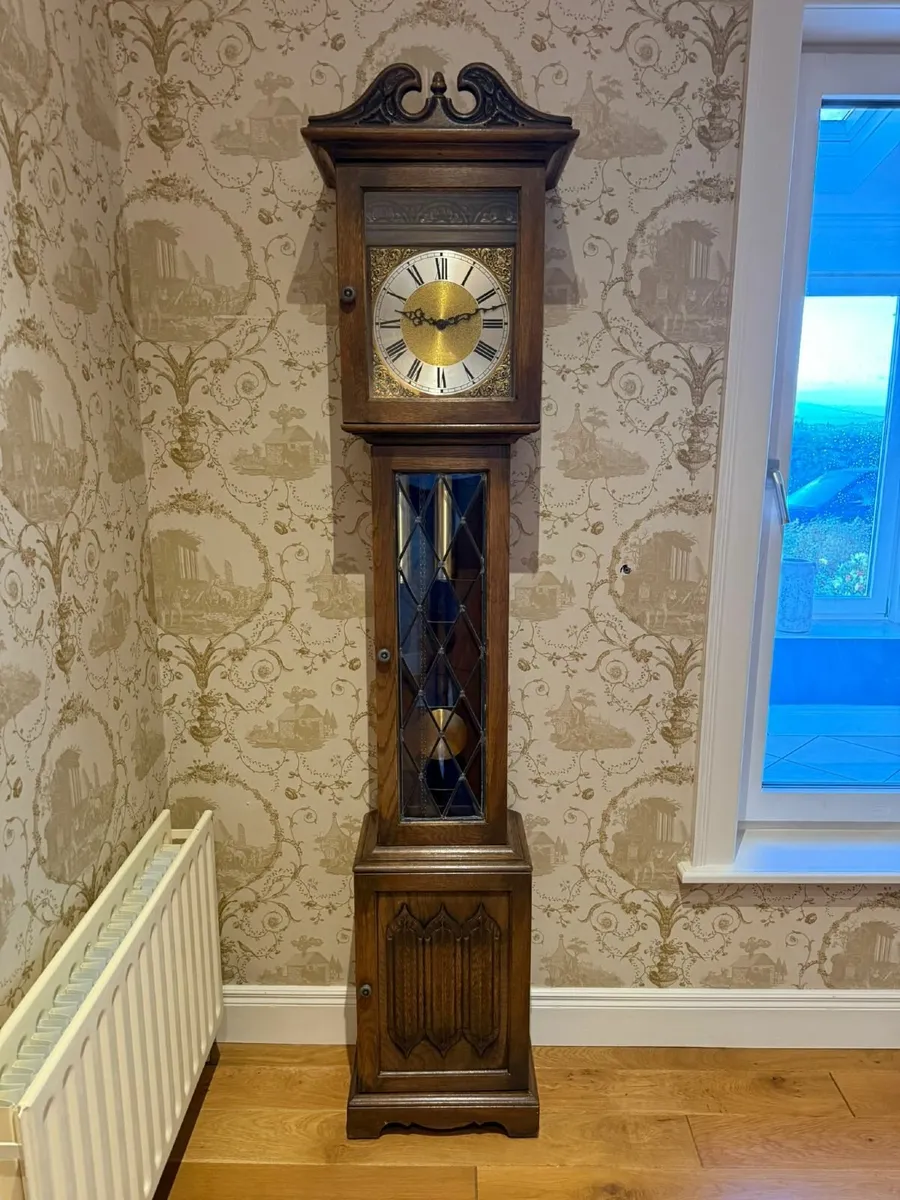 Traditional Oak Grandfather Clock with Brass Dial