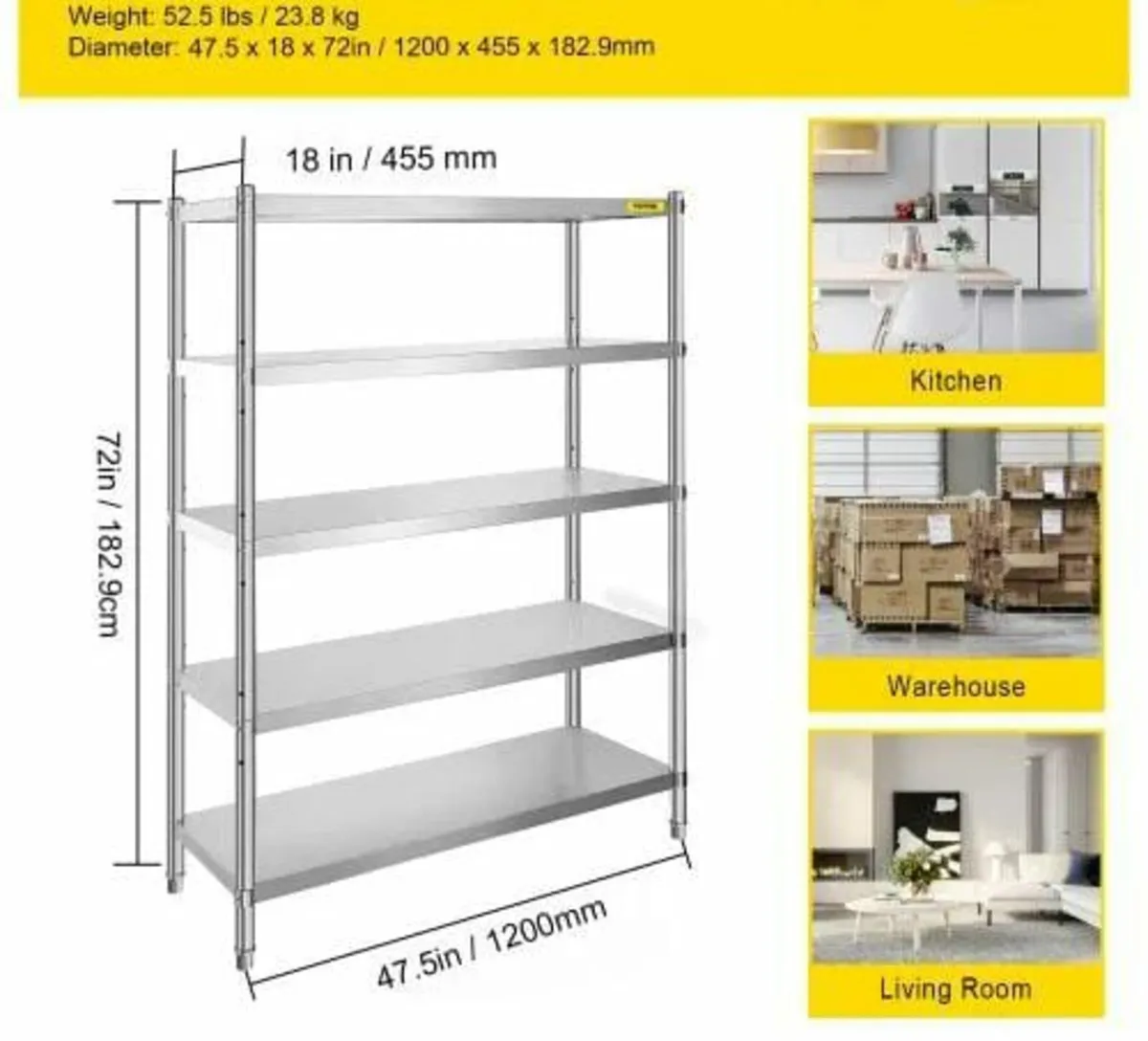 Shelving Unit 48x18.5 Inch Storage Shelves 5-Tier - Image 4