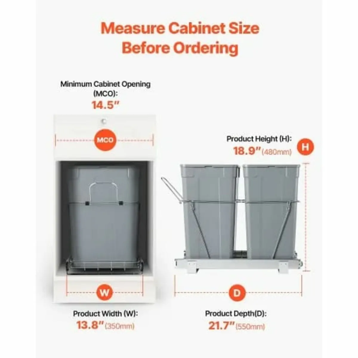 Pullout Trash Can for Kitchen Cabinets, Double Und - Image 4