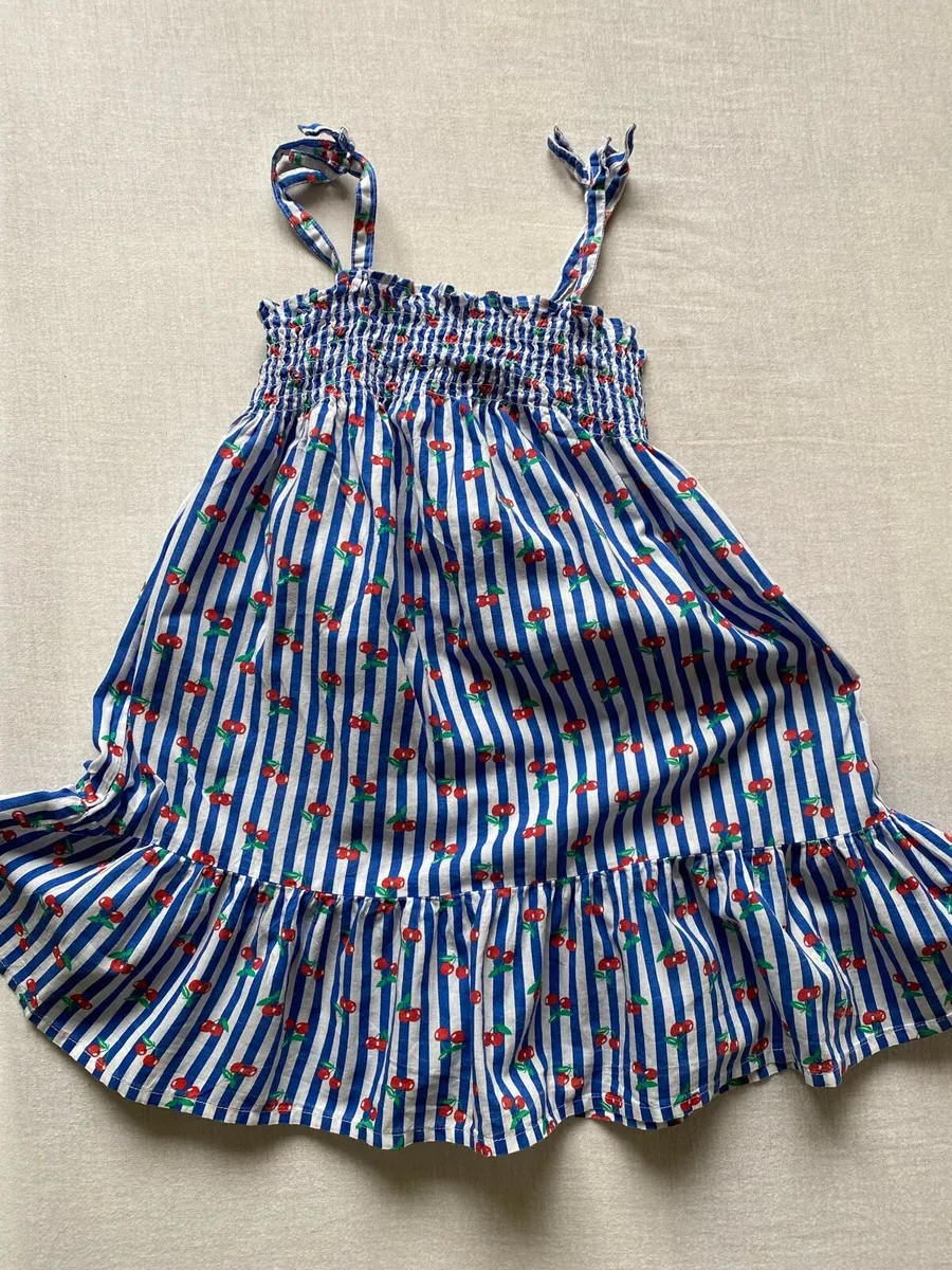 Girl’s Blue and White Striped Cherry 🍒 Dress - Image 4