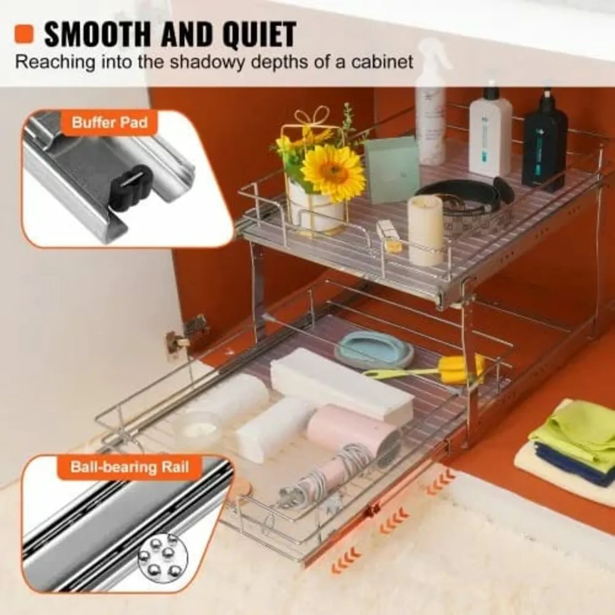 2 Tier 20"Wx21"Dx15"H Pull Out Cabinet Organizer, - Image 3