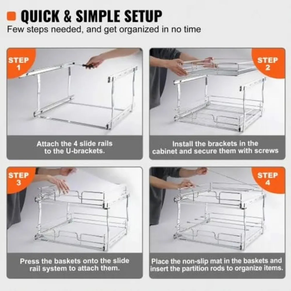 2 Tier 20"Wx21"Dx15"H Pull Out Cabinet Organizer, - Image 4