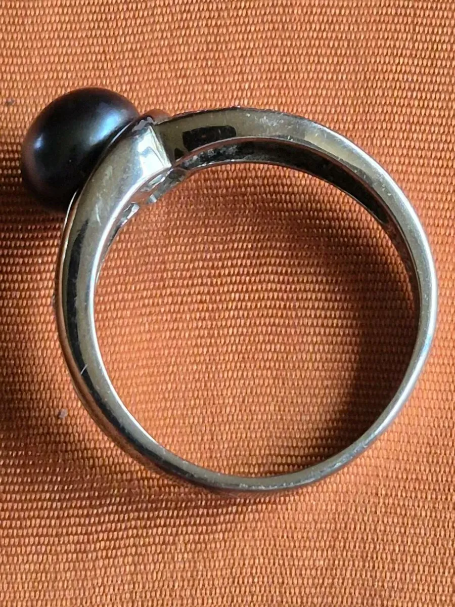 925 Silver & Tahitian Pearl Ring - Size N - Image 2