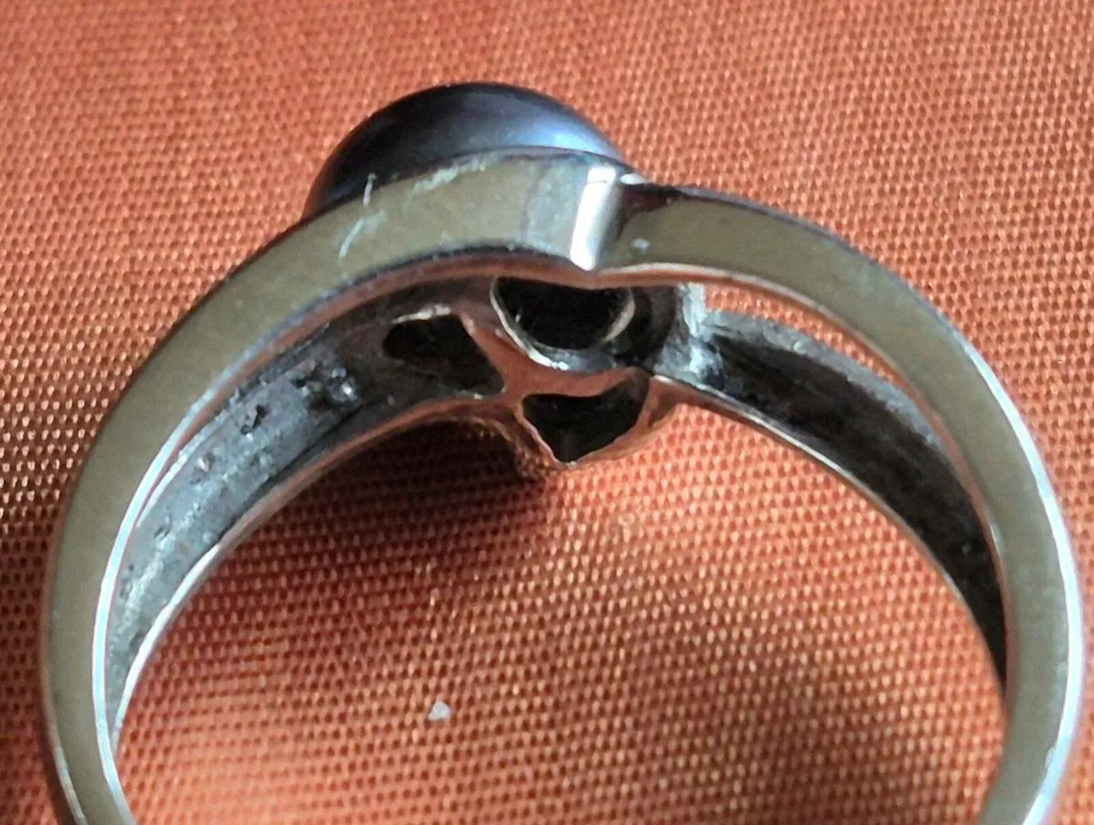 925 Silver & Tahitian Pearl Ring - Size N - Image 3