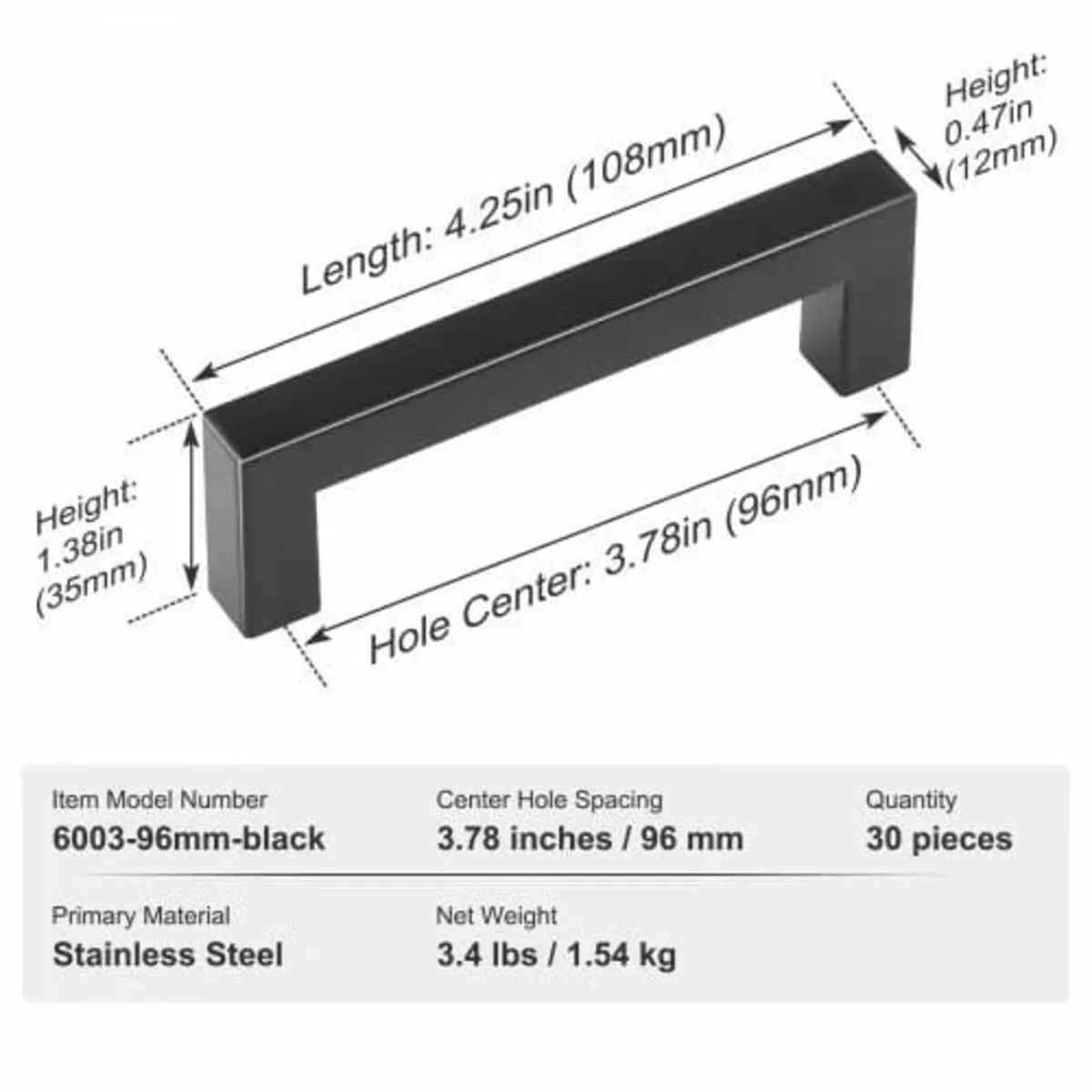 30 Pack Cabinet Pulls, 3.86in / 96mm Center to Cen - Image 3