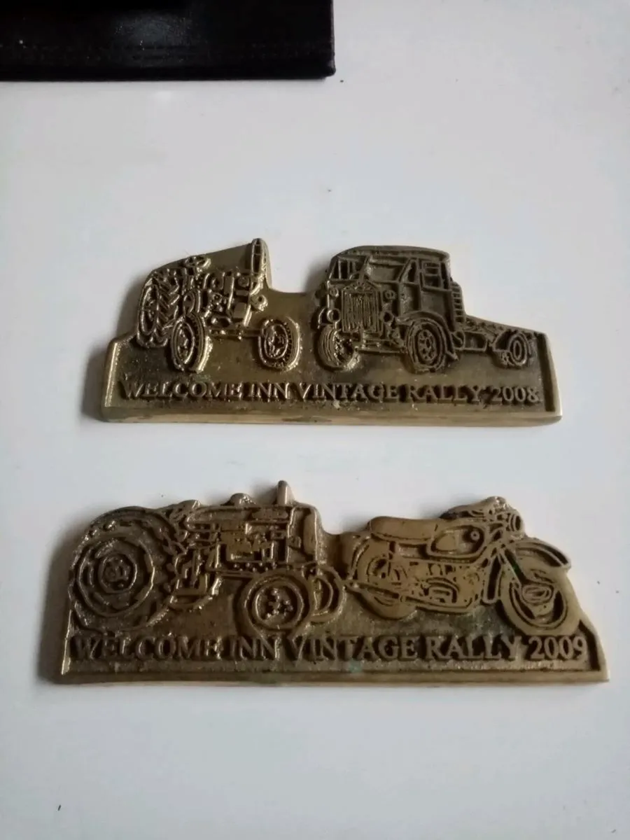 2 X Vintage Brass Rally Plaques - Image 1