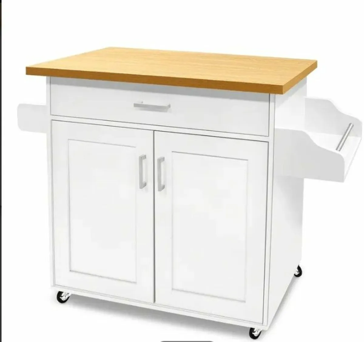 Kitchen Island Trolley Mobile White with Wooden Wo - Image 4