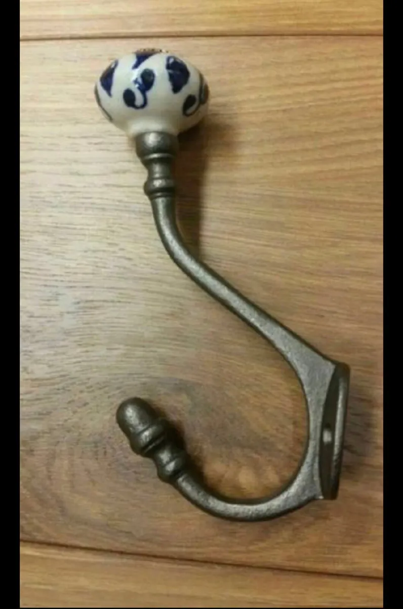 6 x Large Cast Iron Coat Hooks Retro Pumpkin Top - Image 1