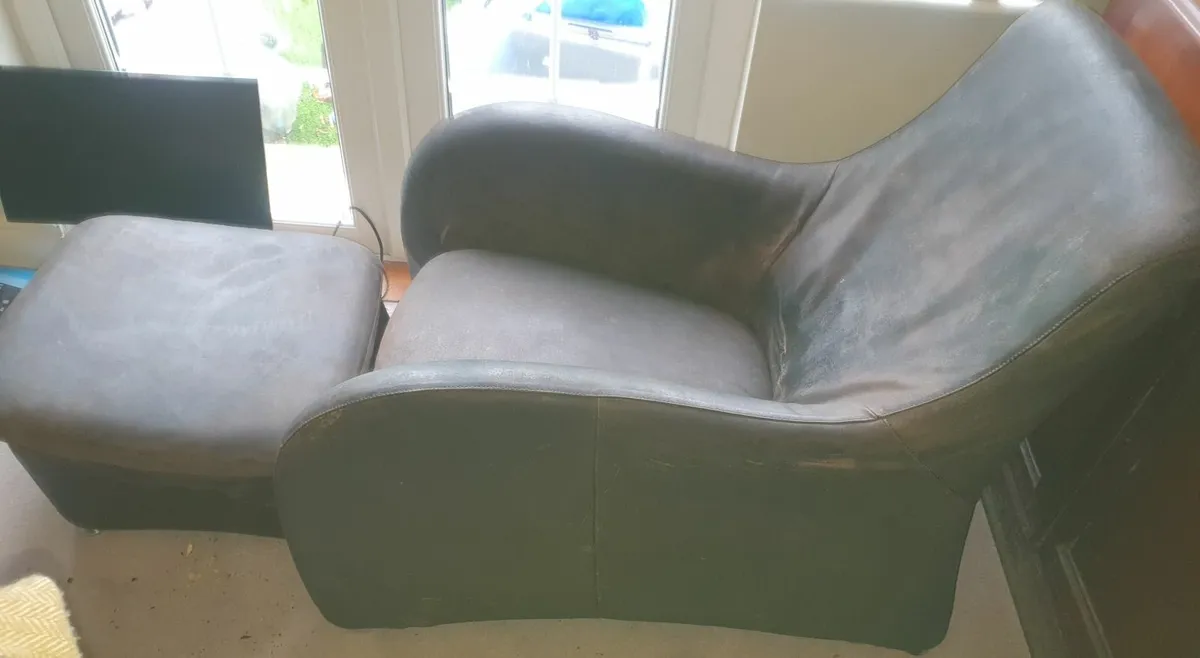 Leather Balzac Armchair and Footstool - Image 2