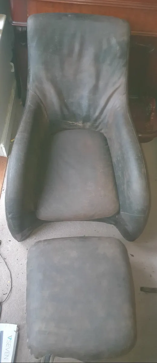 Leather Balzac Armchair and Footstool - Image 3