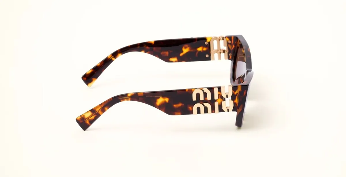 Miu Miu Glimpse Tortoishell Sunglasses Gold Logo - Image 2