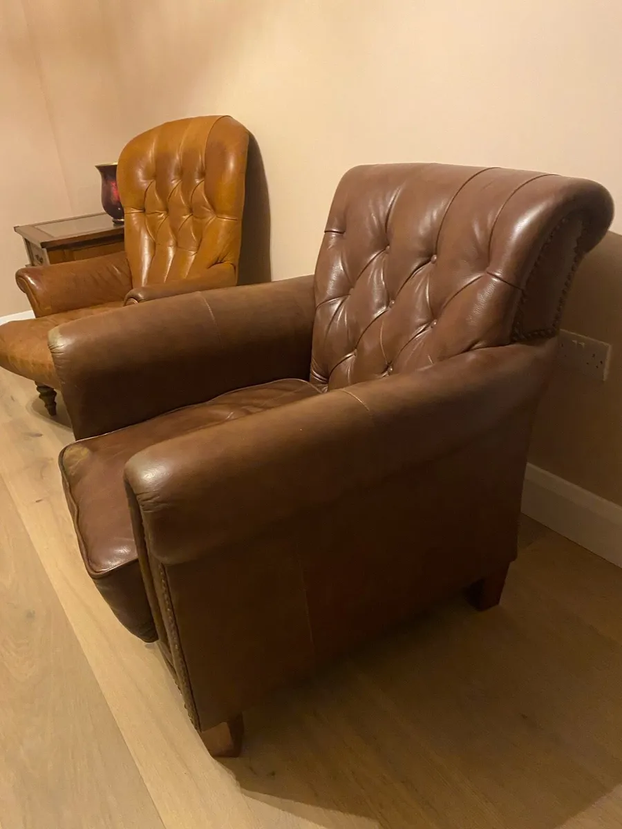Tan leather armchair - Image 2