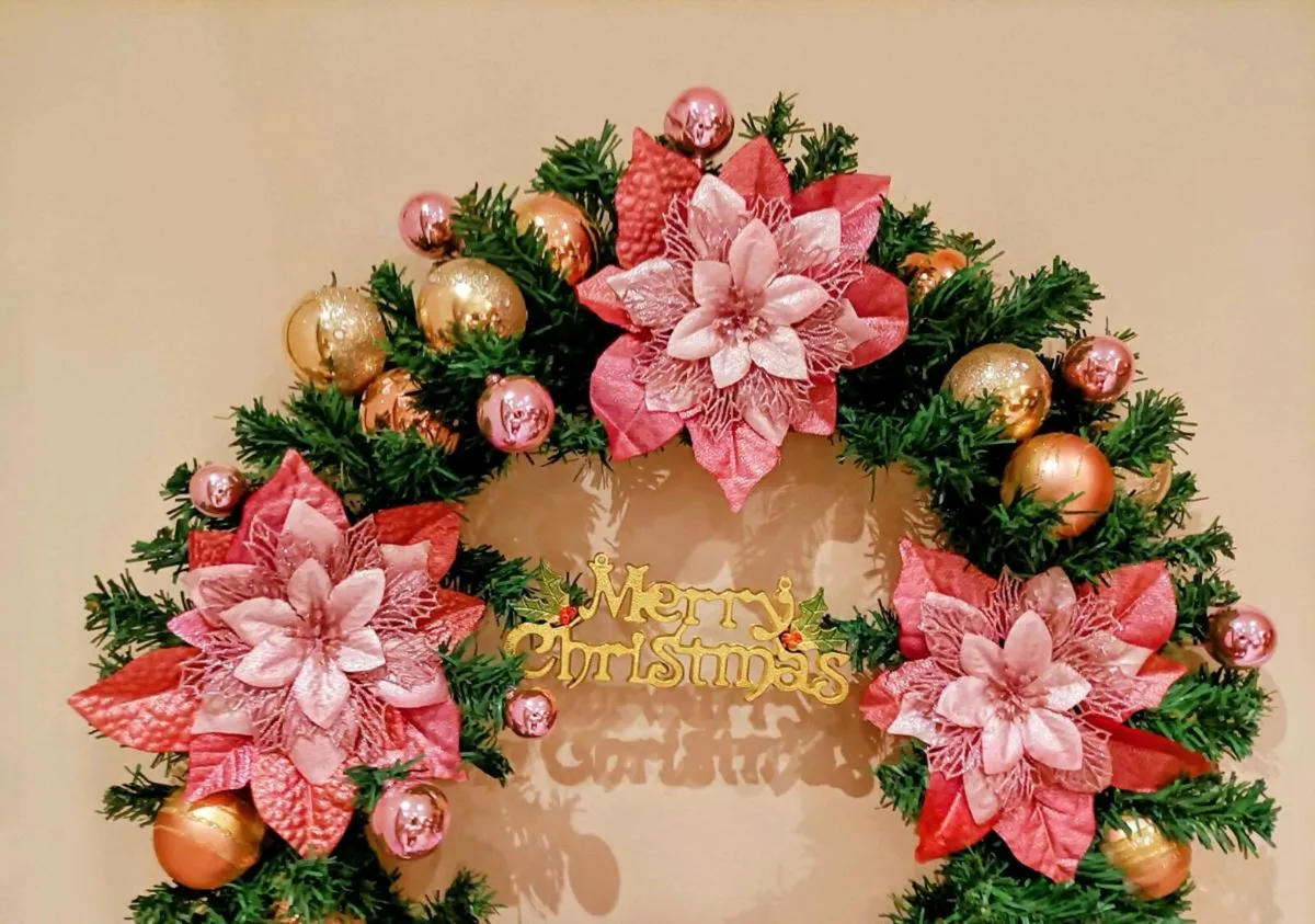 Large Pinks Golds Christmas Wreath - Image 2