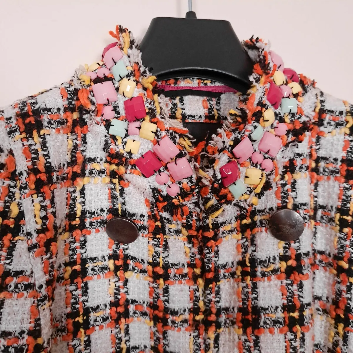 Next Orange White Tweed Jacket Boucle Blazer 10UK - Image 4