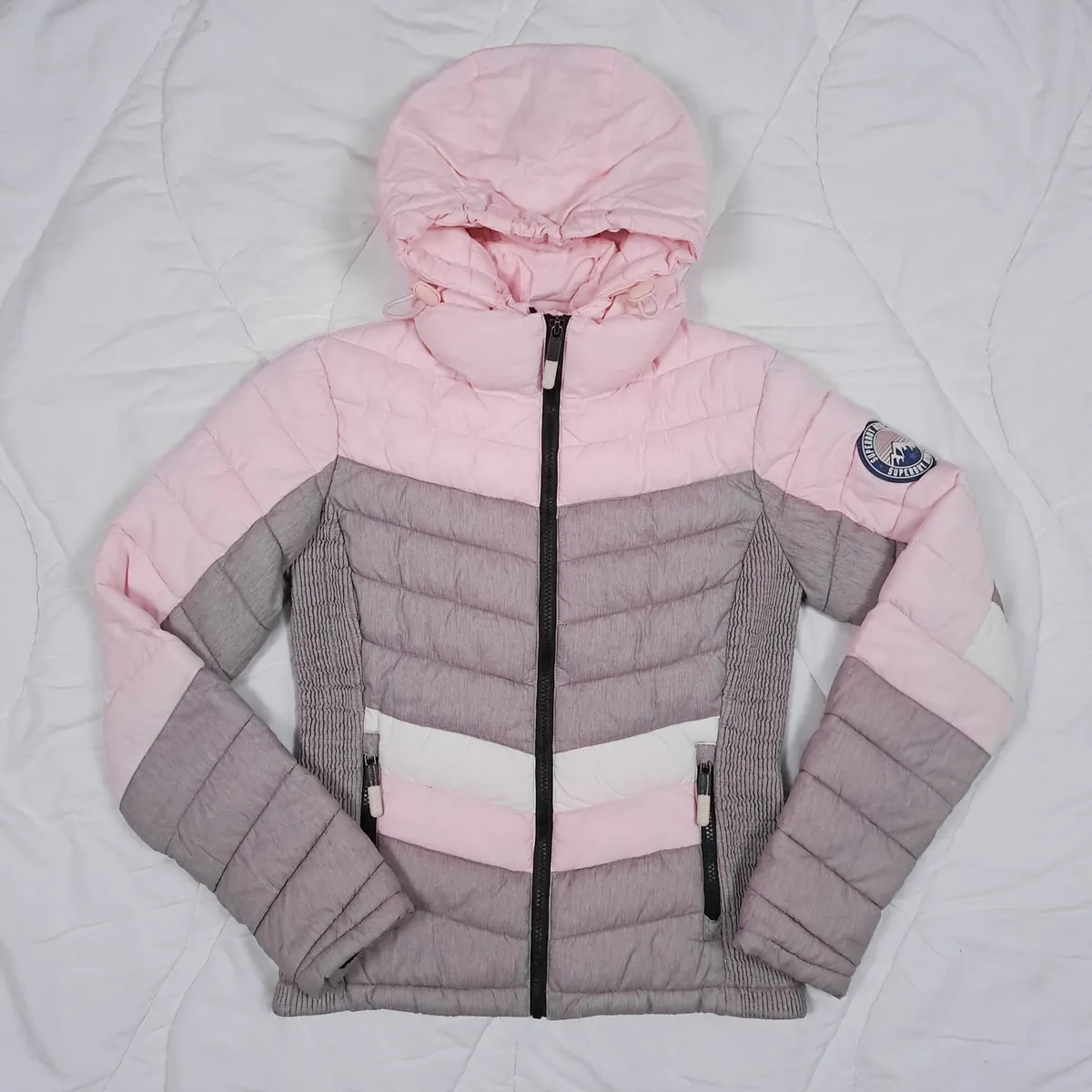 Superdry Pink Grey Fuji Quilted Jacket 10UK/38EU - Image 1
