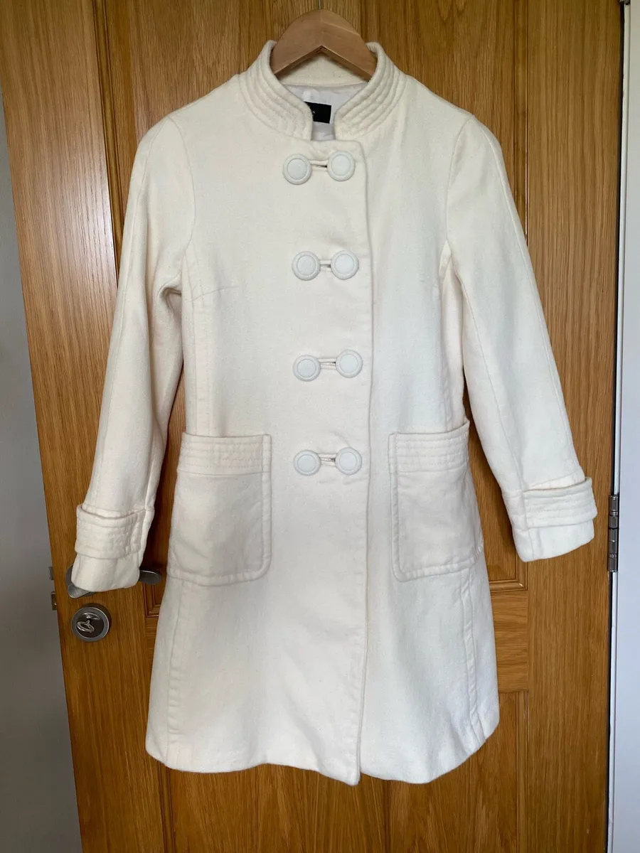 Zara Women Cream Viscose Mandarin Collar Coat - Image 1