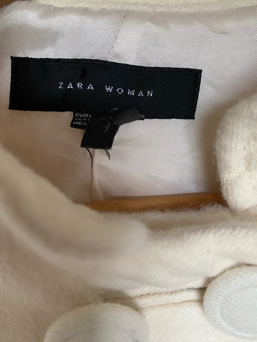 Zara Women Cream Viscose Mandarin Collar Coat - Image 2