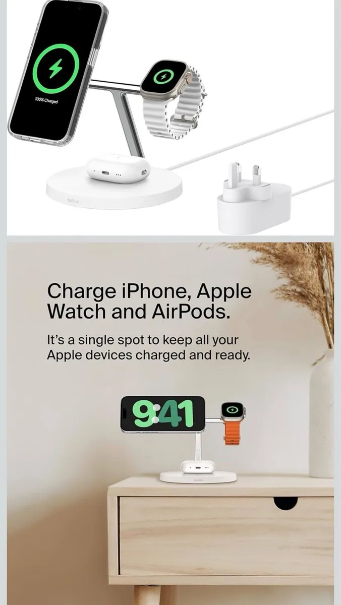 Belkin BoostCharge 3-in-1 Qi2 MagSafe Charger - Image 1