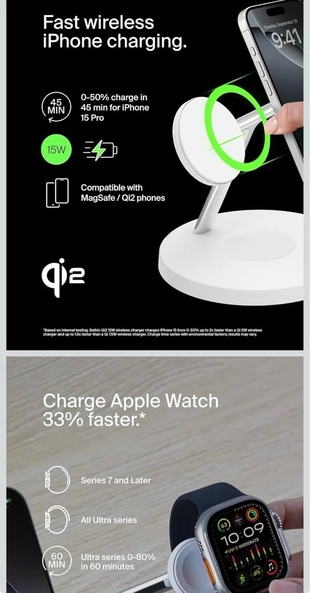 Belkin BoostCharge 3-in-1 Qi2 MagSafe Charger - Image 2