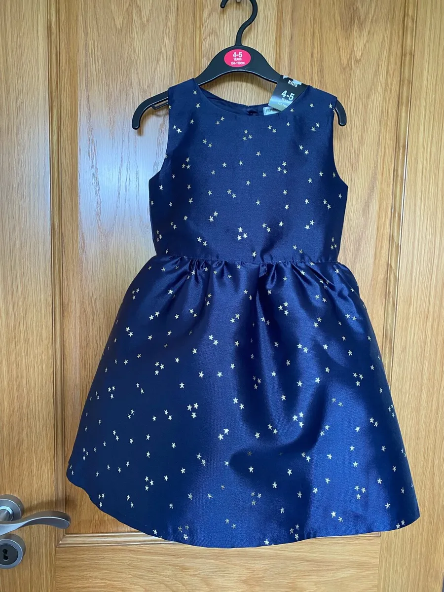 Girl’s Elegant Occasion Navy Blue & Gold Dress - Image 1