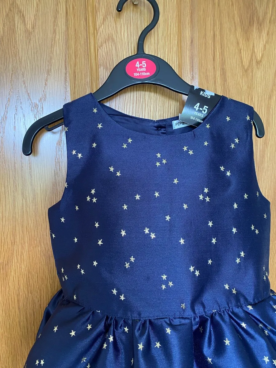 Girl’s Elegant Occasion Navy Blue & Gold Dress - Image 2
