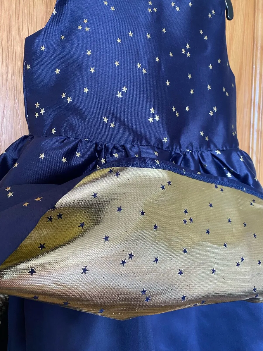 Girl’s Elegant Occasion Navy Blue & Gold Dress - Image 3