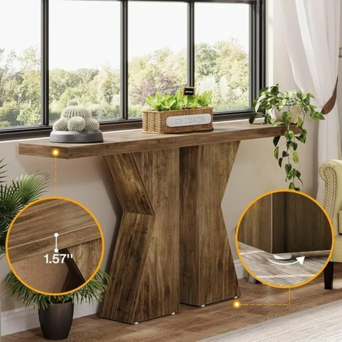 Farmhouse Entryway Console Table Rustic Brown Wood - Image 3