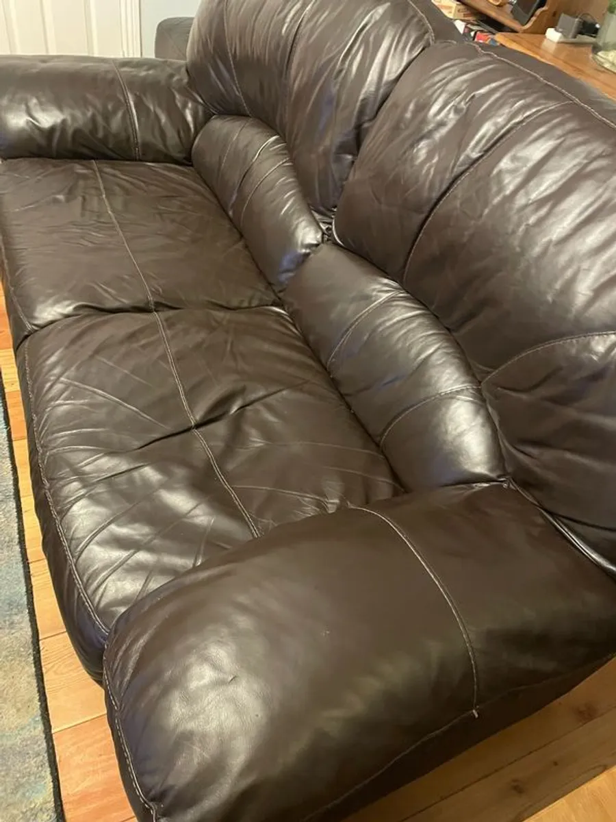 Brown Soft Leather Suite (3 Seater, 2 Seater, Footstool) - Image 1
