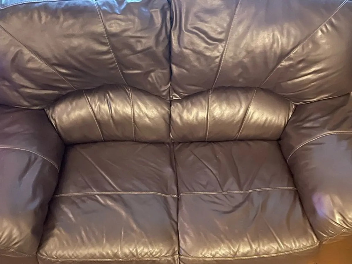 Brown Soft Leather Suite (3 Seater, 2 Seater, Footstool) - Image 2