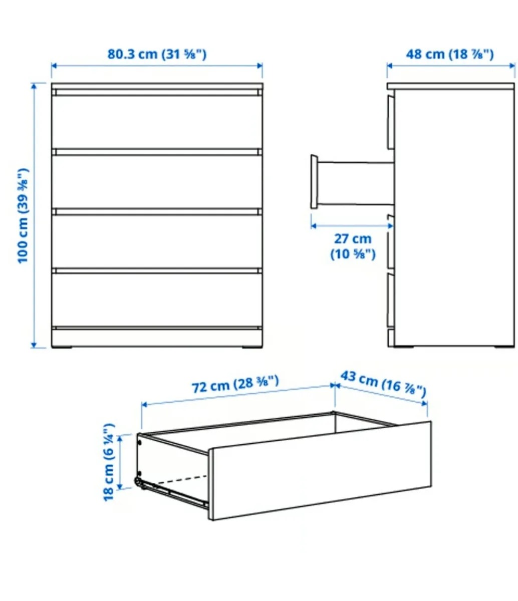 Ikea malm 4 drawes unit - Image 2
