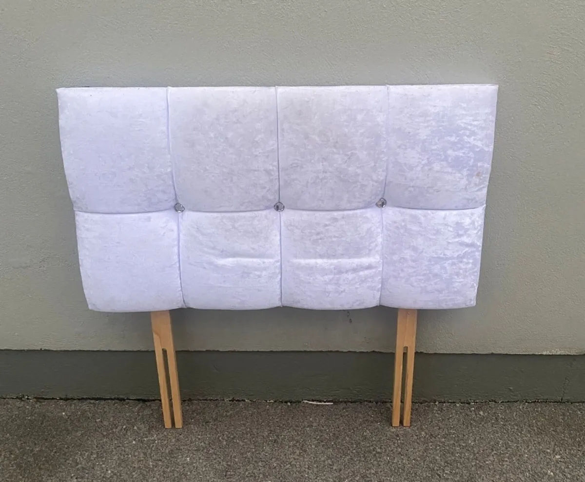 White crushed velvet single headboard  +  bed base - Image 1