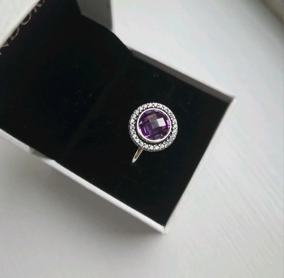Pandora ring round sparkly purple size 52 - Image 1