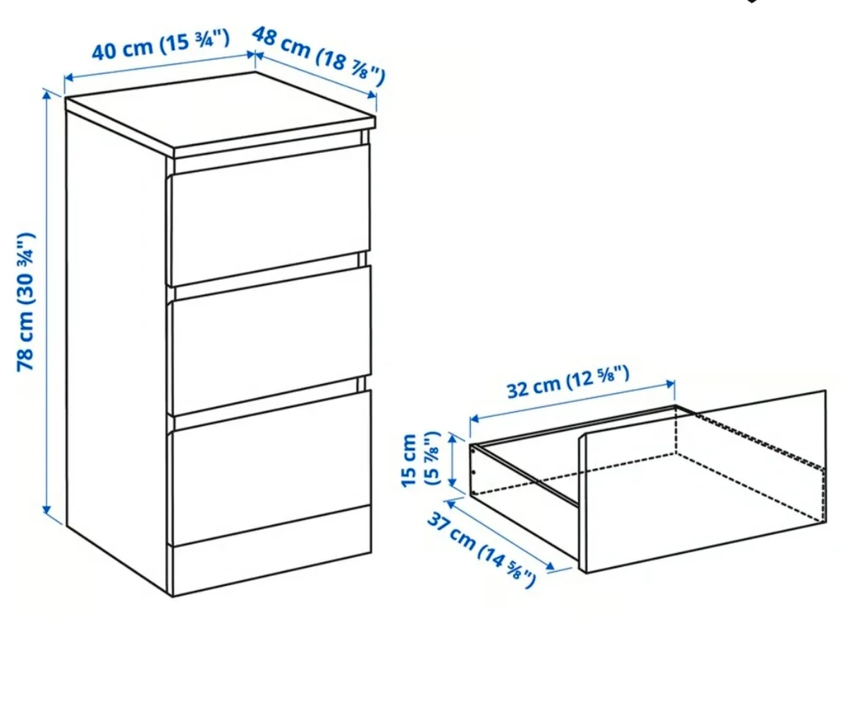 Ikea malm 3 drawers unit - Image 3