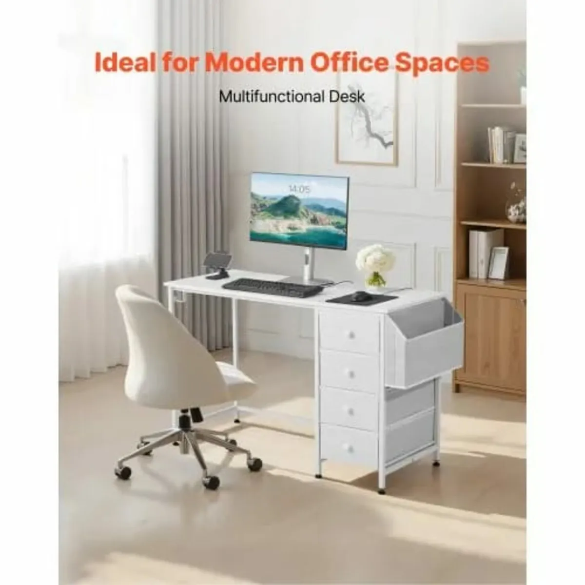 Computer Desk with Fabric Drawers, 120 cm Reversib - Image 2