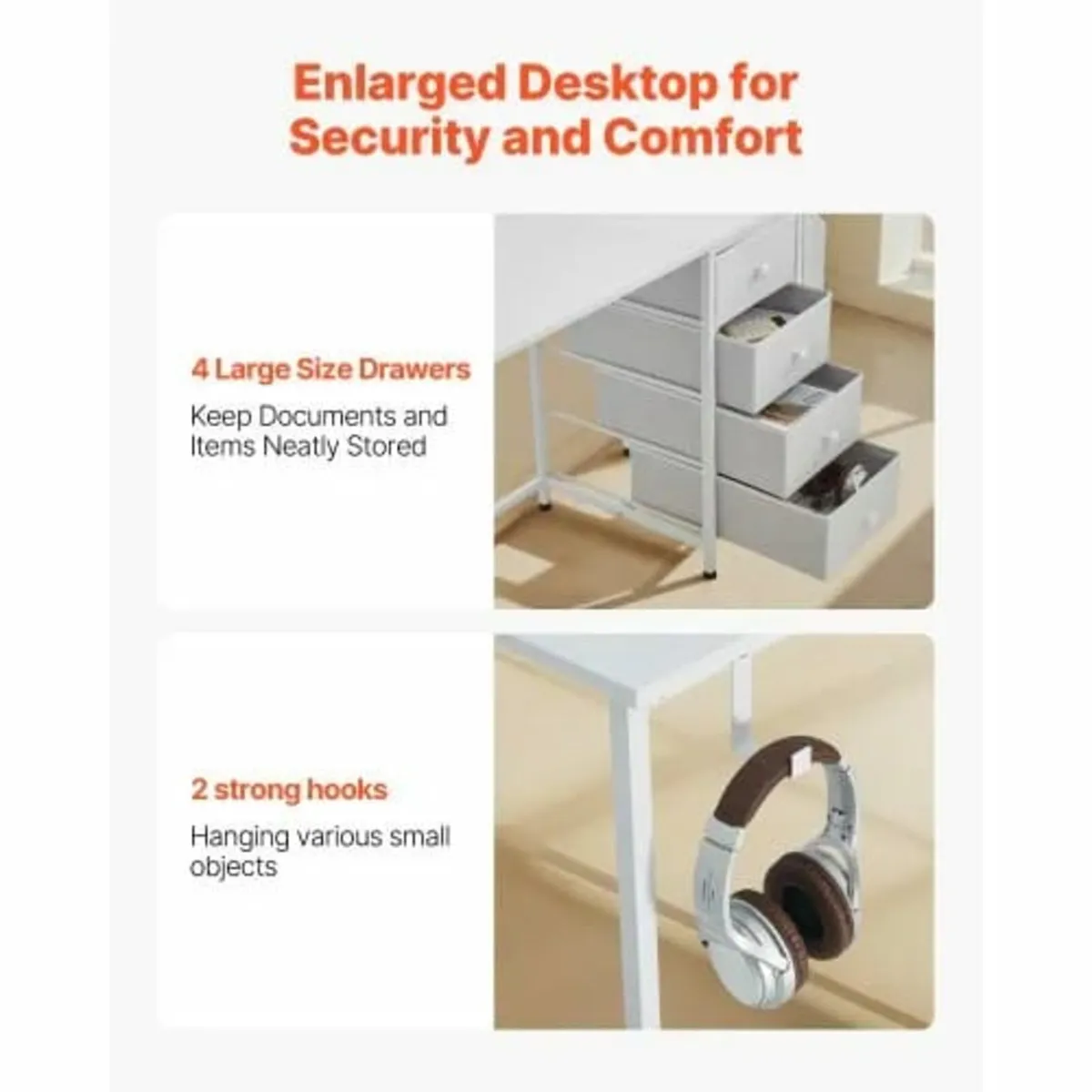 Computer Desk with Fabric Drawers, 120 cm Reversib - Image 4