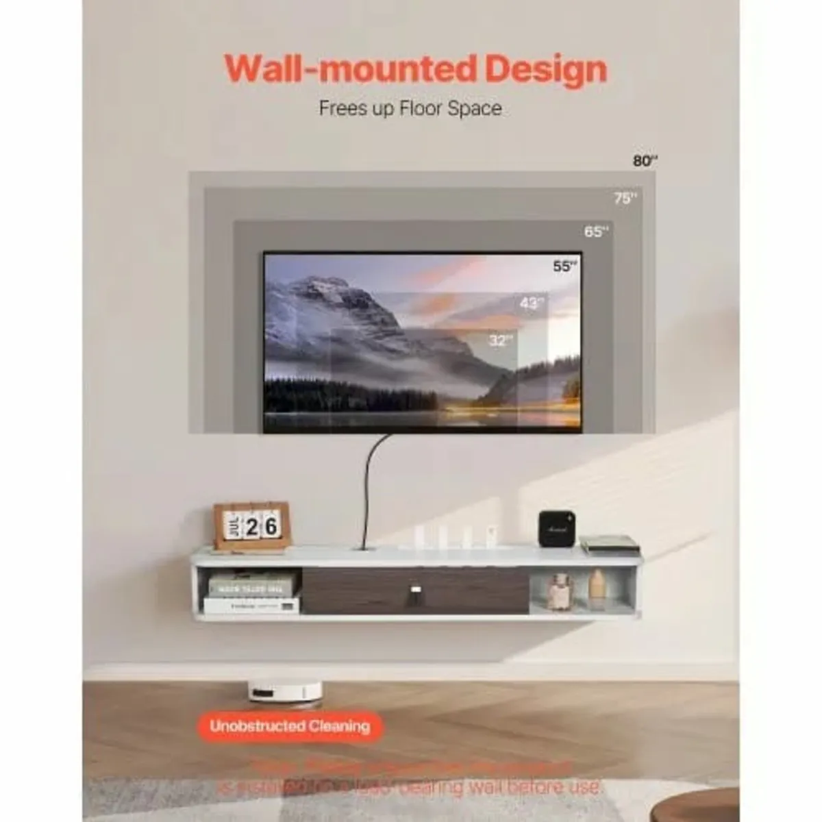 Floating TV Stand, 47 in Wall Mount Entertainment - Image 2