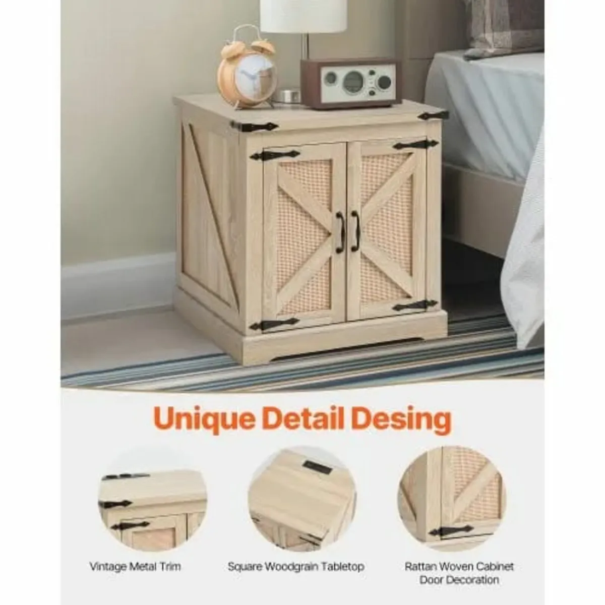 Farmhouse End Table, Rectangle PE Rattan Woven Woo - Image 4