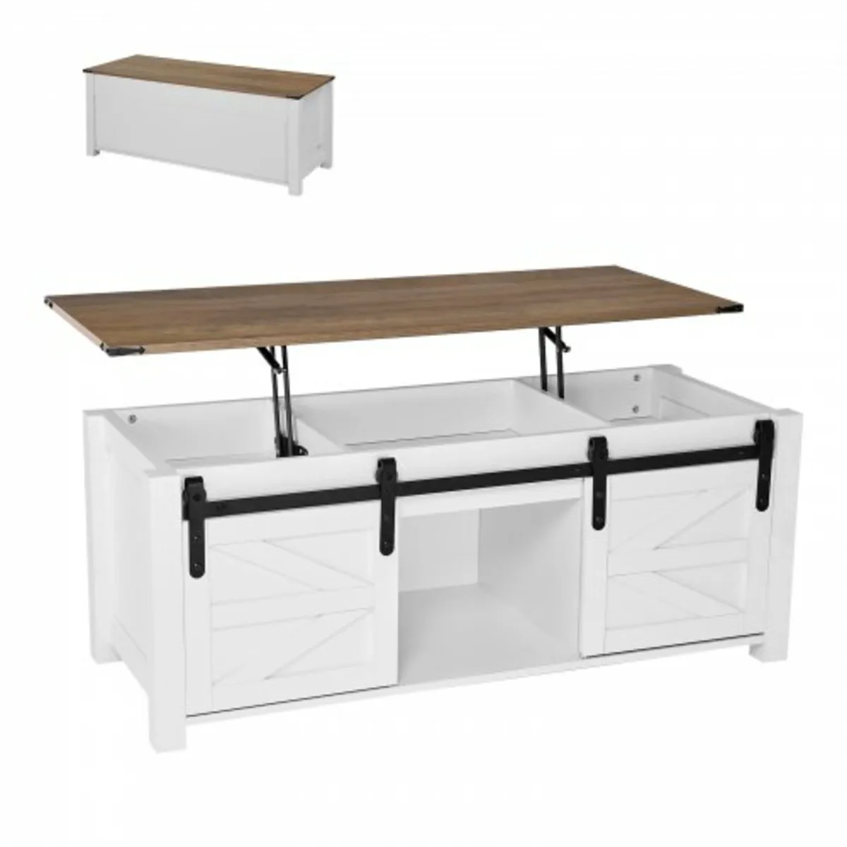 1200 mm Farmhouse Lift Top Coffee Table, Rustic Ce - Image 1