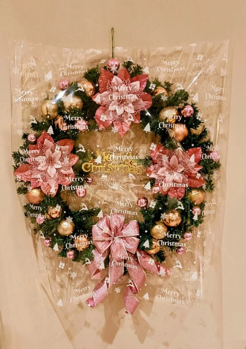 Large Pinks Golds Christmas Wreath - Image 1