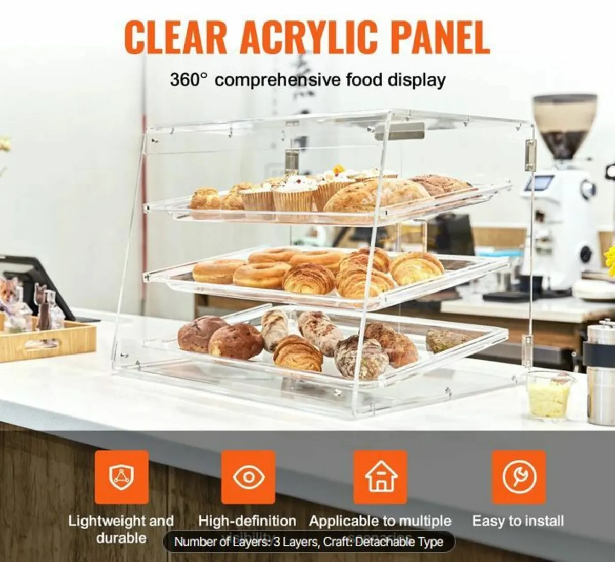 3-Tier Commercial Countertop Bakery Display Case - Image 3