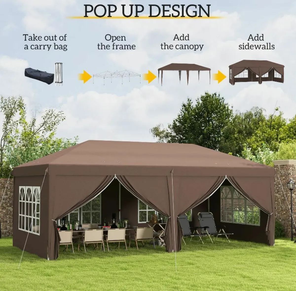 3 x 6 m Pop Up Gazebo with Sides and Windows - Image 3