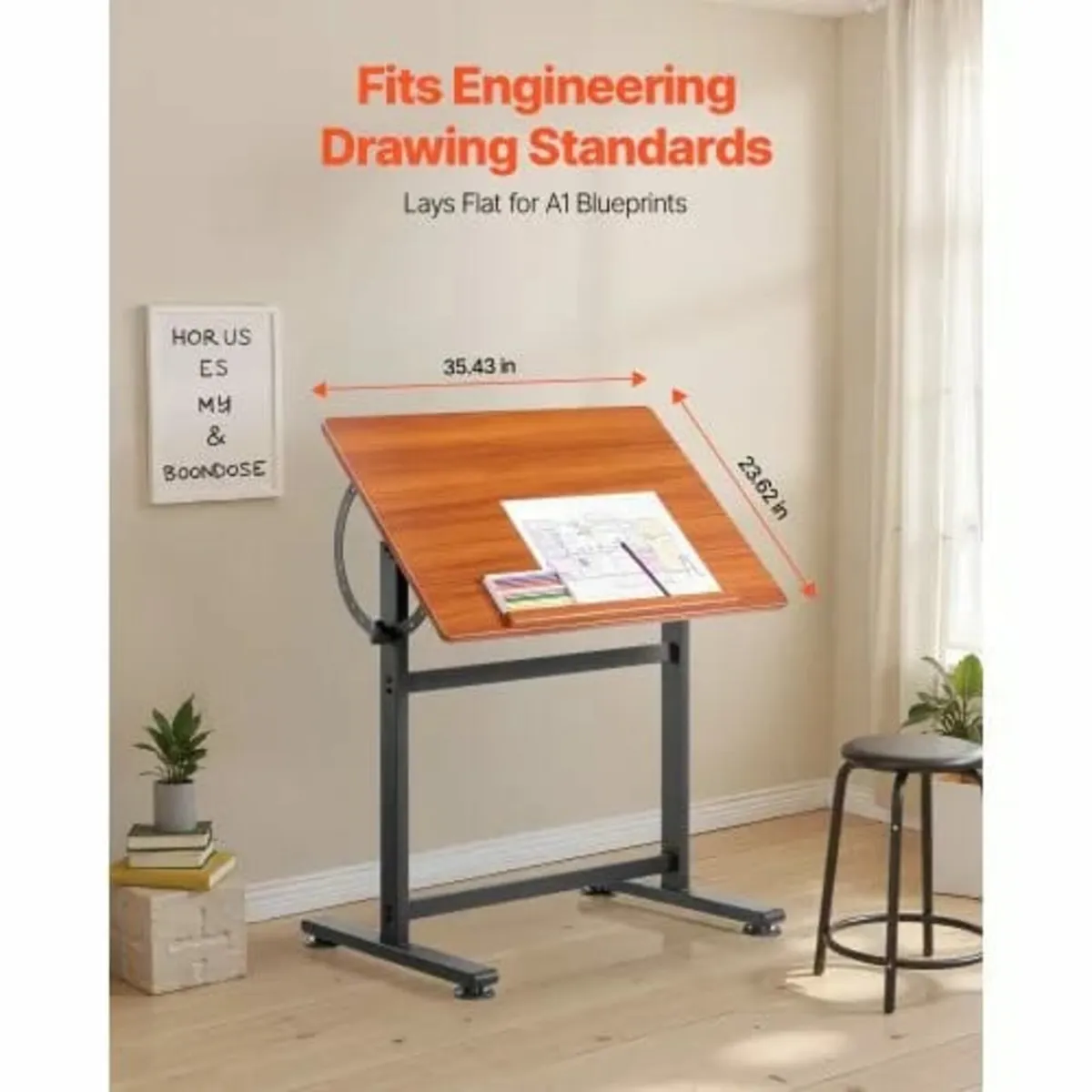 Drafting Table, Adjustable 0°–90° Tilt Drawing Des - Image 2