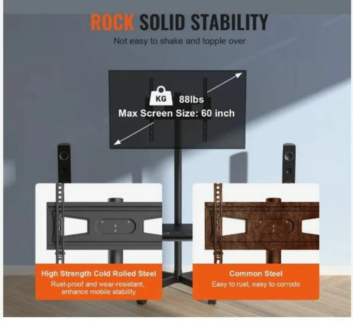 Mobile TV Stand, Mobile TV Cart for 23 to 60 inch - Image 3